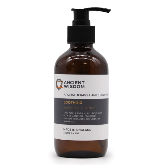The Bliss Co Mandarin & Ginger Aromatherapy Hand and Body Wash in a 250ml bottle with a natural citrus and ginger scent.