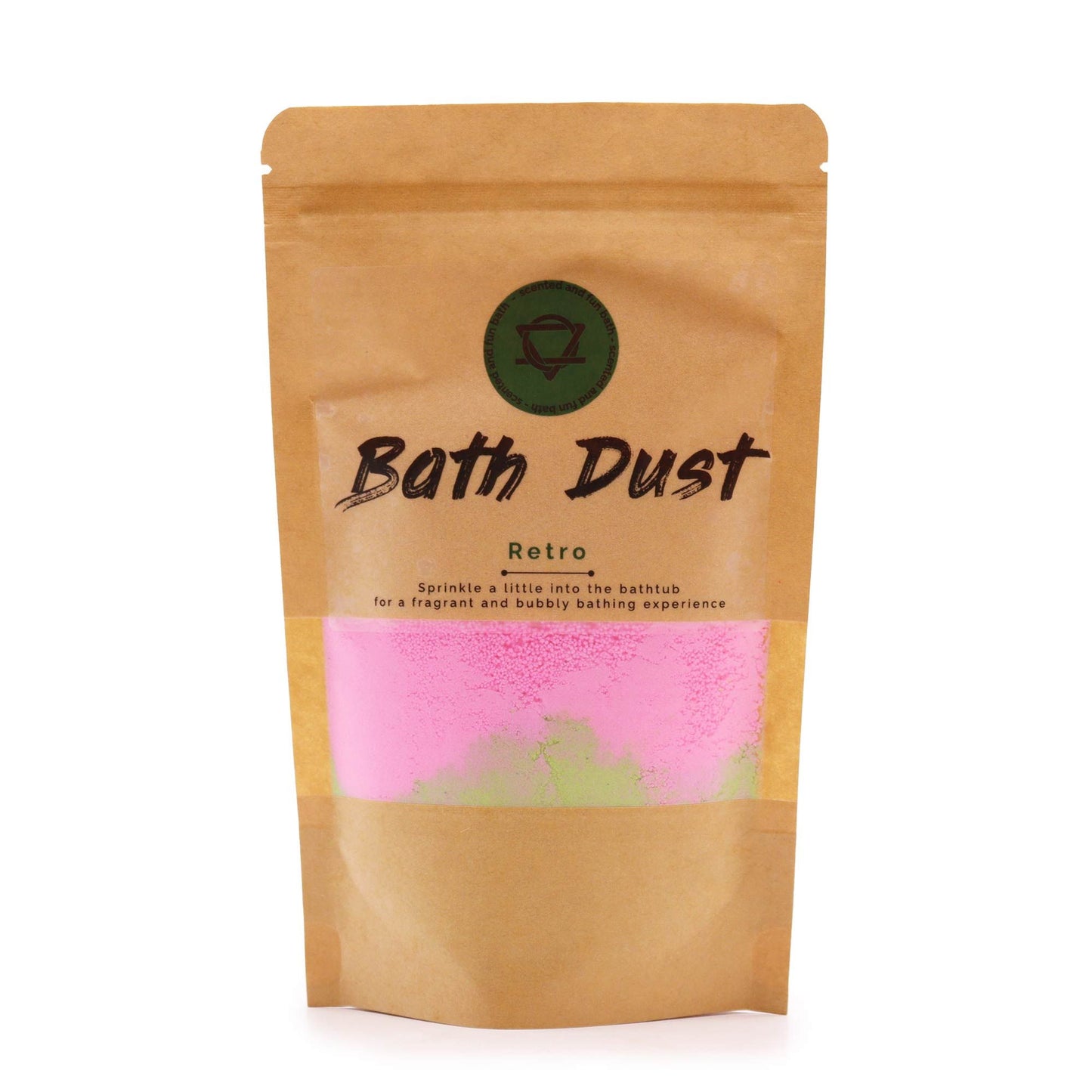 The Bliss Co Retro Bath Dust 190g in a jar, featuring colorful packaging and bath dust product with vintage-inspired design.