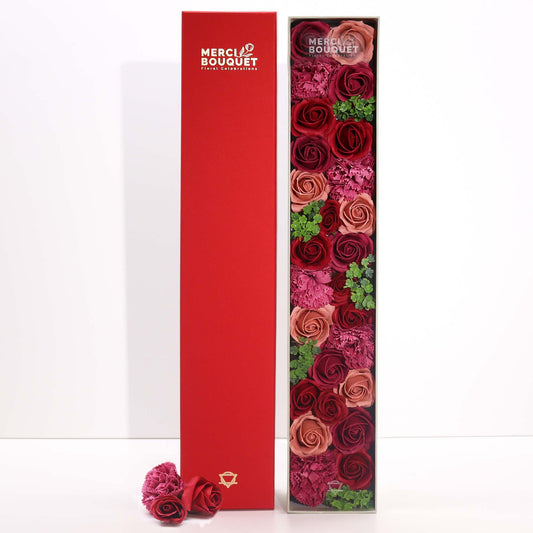 Extra long vintage roses soap flower gift box by The Bliss Co, featuring beautifully arranged decorative soap flowers in a luxurious box.