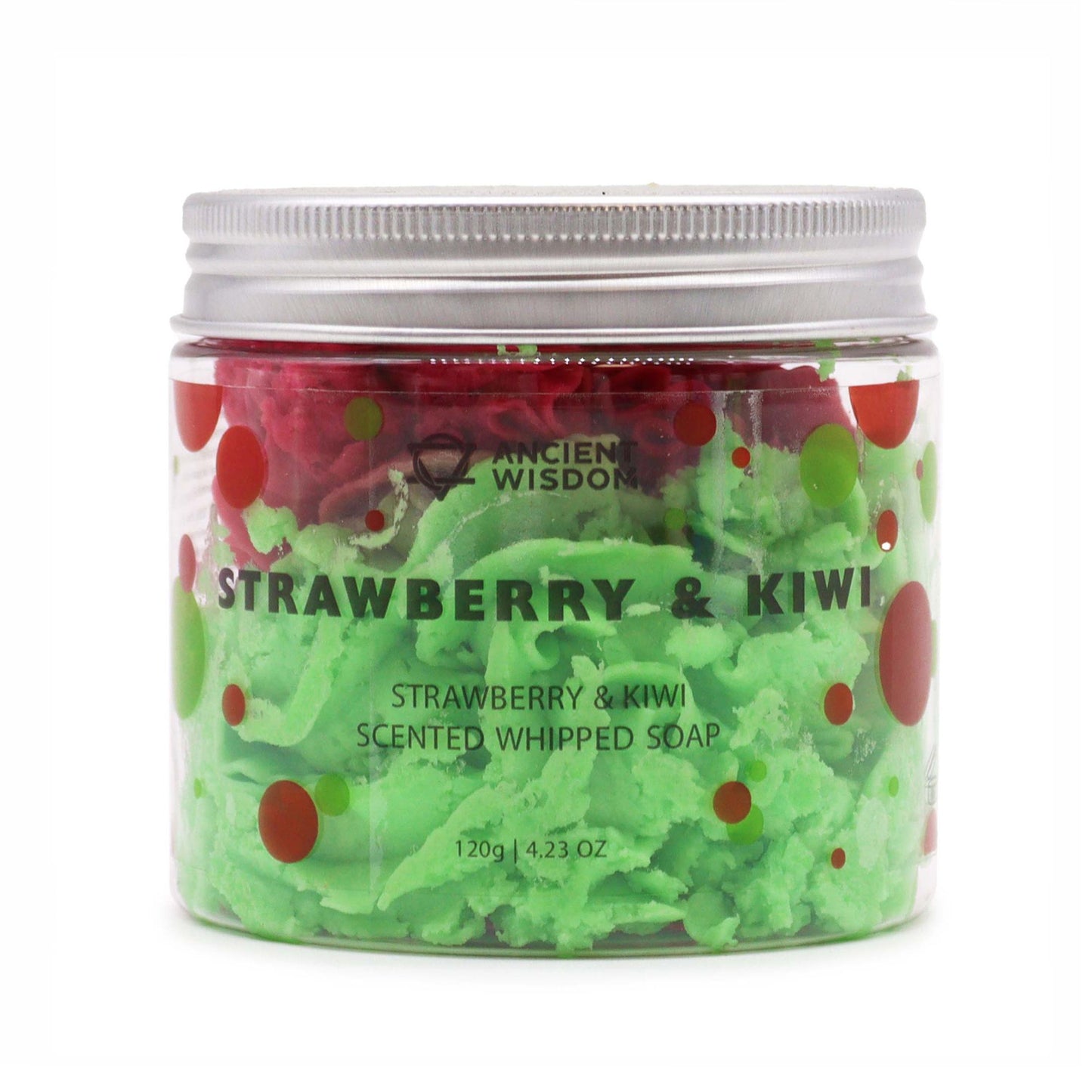 Whipped soap from The Bliss Co with strawberry and kiwi scent in a 120g container, creamy and fluffy texture shown in the image.