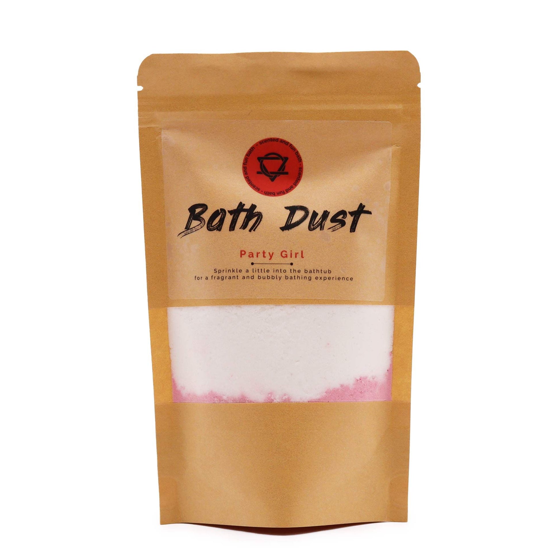 Party Girl Bath Dust by The Bliss Co in a 190g jar, showcasing colorful bath dust for a luxurious bath experience.