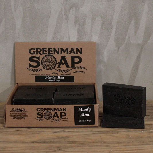 Greenman Soap Slice 100g by The Bliss Co, handmade soap with a green herbal appearance, designed for a manly man skincare routine.