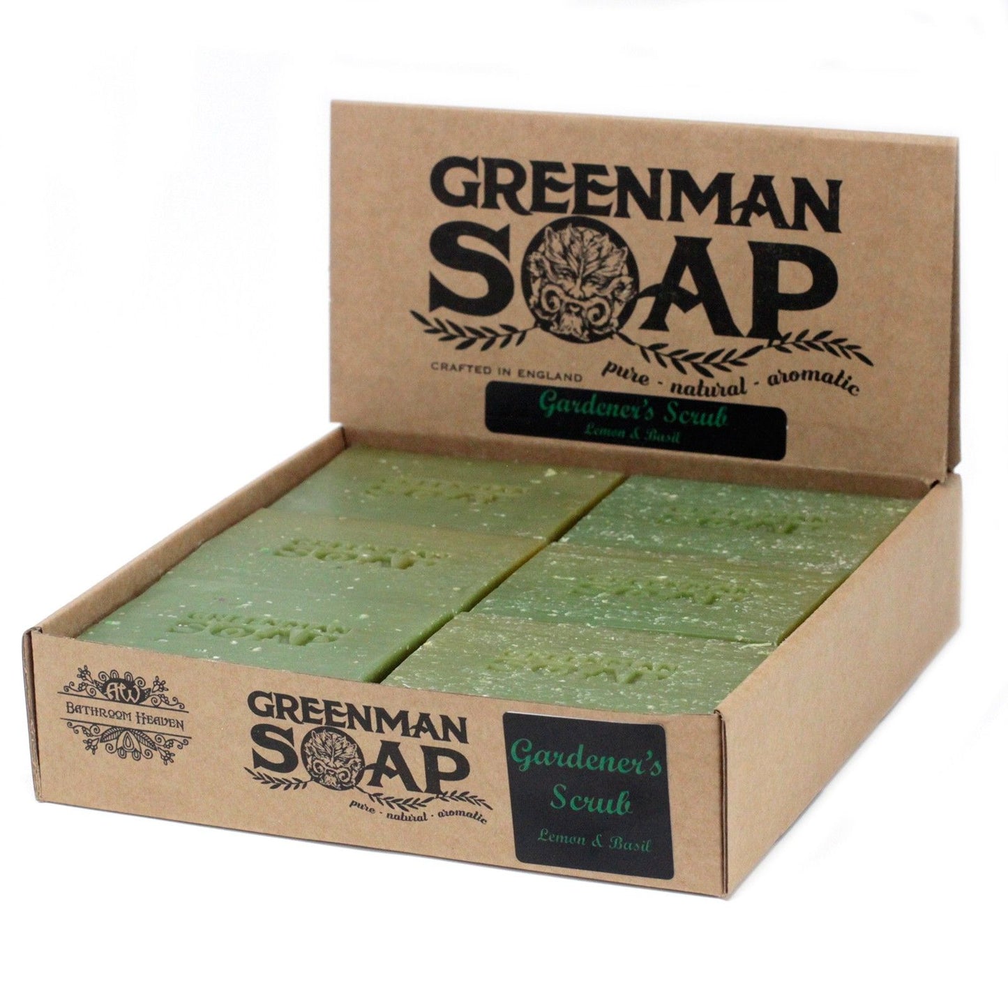 Greenman Soap Slice 100g from The Bliss Co, a handmade gardener's scrub soap featuring natural green soap with exfoliating properties.