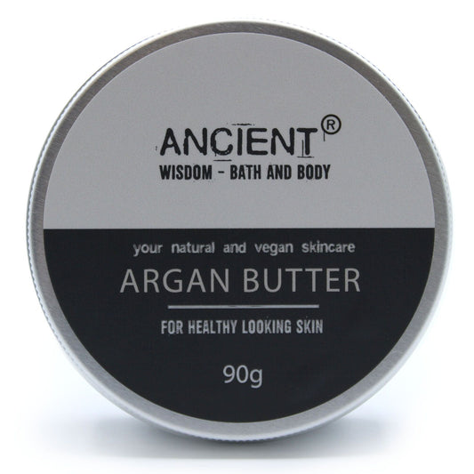Pure Body Butter 90g by The Bliss Co with argan oil, showing creamy texture and natural ingredients in a jar.