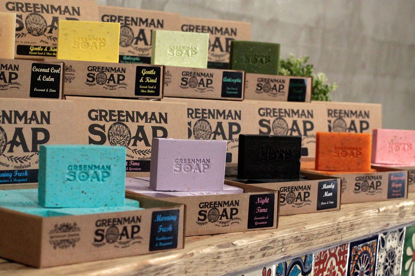 Greenman Soap Slice 100g from The Bliss Co, gardener's scrub handmade soap with natural green color and rustic appearance.