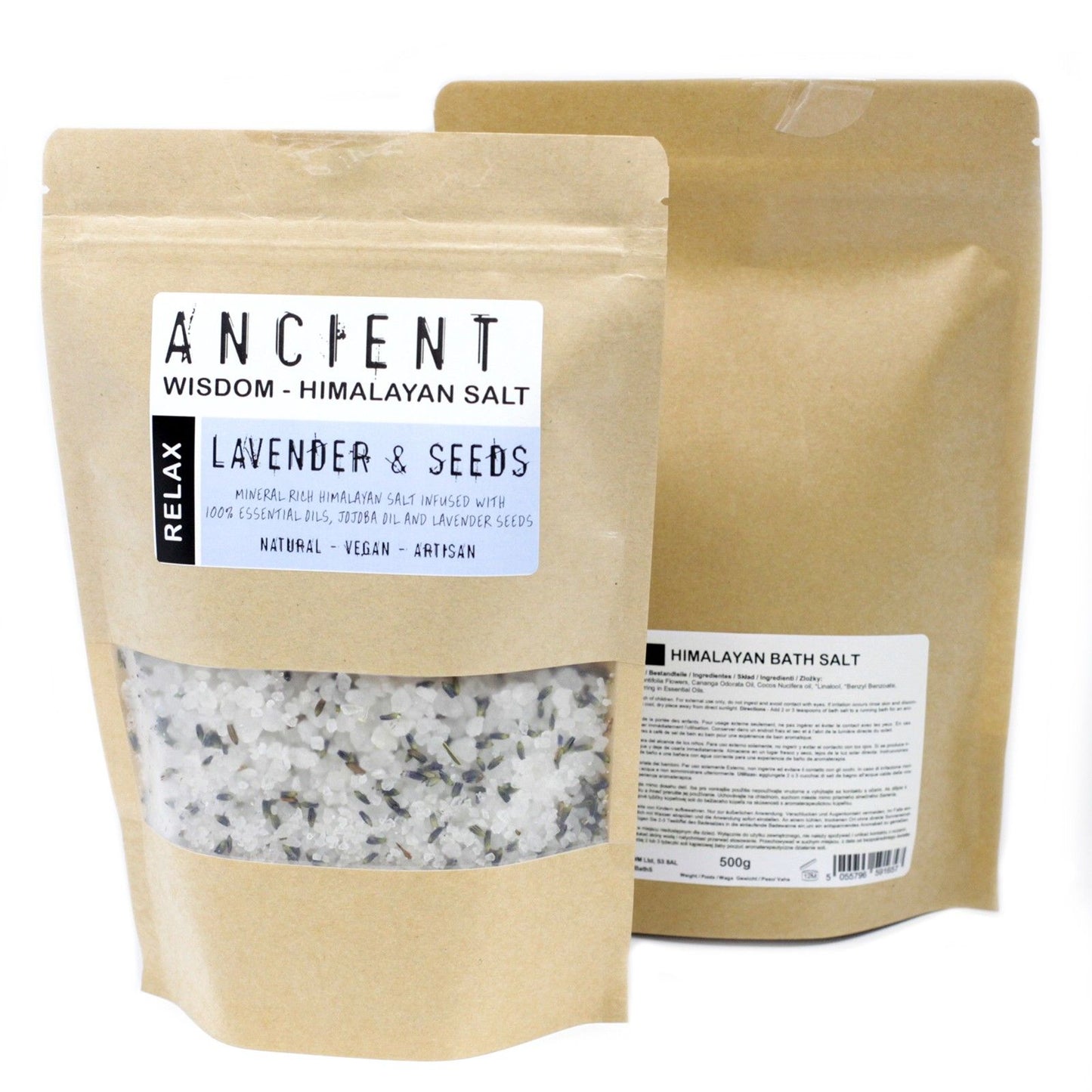 Himalayan bath salt blend from The Bliss Co in a 500g container, showing pink Himalayan salt crystals for relaxation bath soak.
