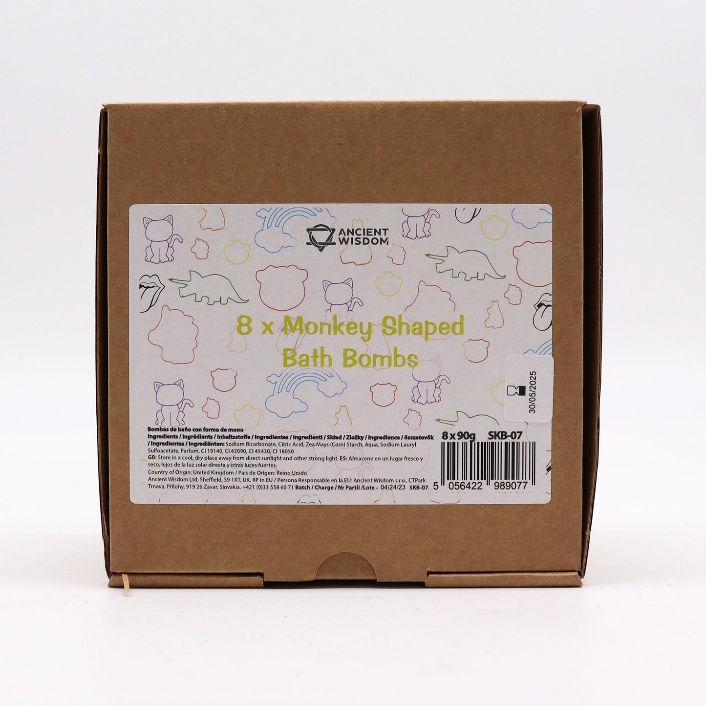 Colorful Monkey-shaped bath bomb for kids by The Bliss Co, showing bright, playful design in a 90g shaped bath bomb product image.
