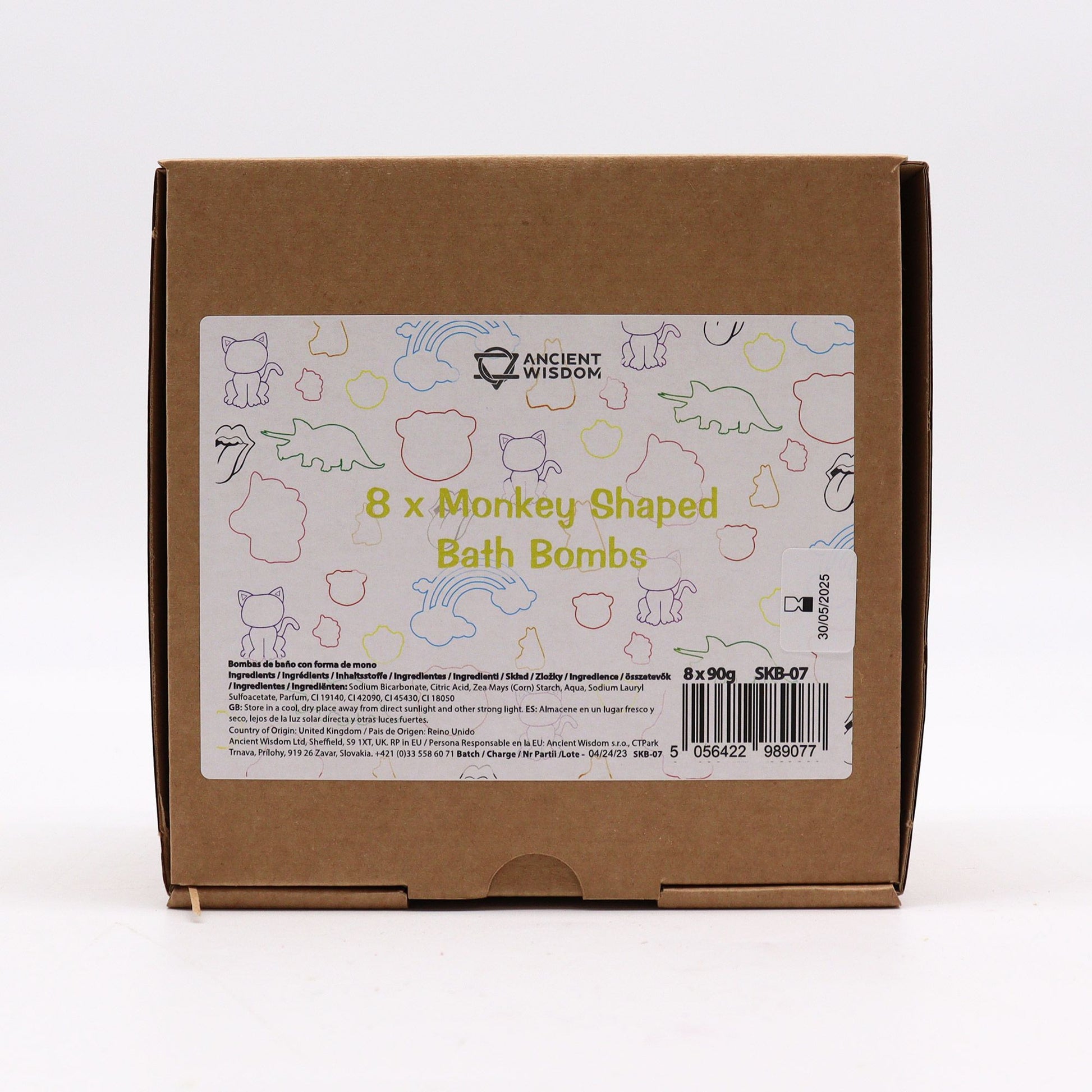 Colorful Monkey-shaped bath bomb for kids by The Bliss Co, showing bright, playful design in a 90g shaped bath bomb product image.