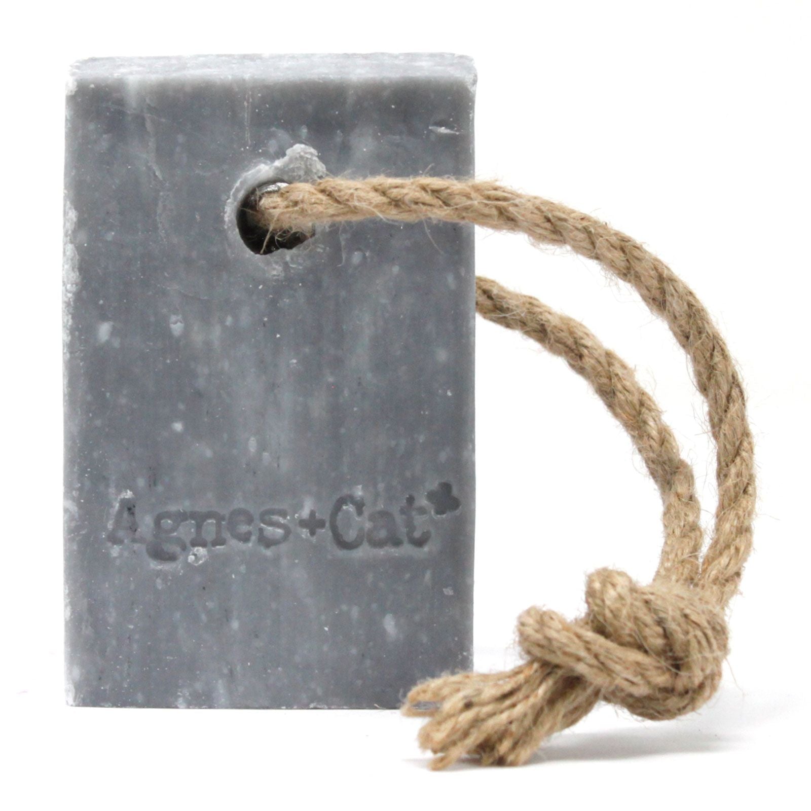 Agnes + Cat Soap on a Rope by The Bliss Co featuring a decorative soap shaped like a cat hanging on a rope.